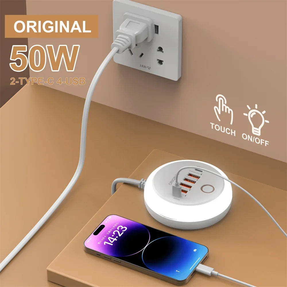 WaveGear Inc. multi-port USB-C charger with quick charging capability, featuring multiple USB-C sockets for mobile phones.