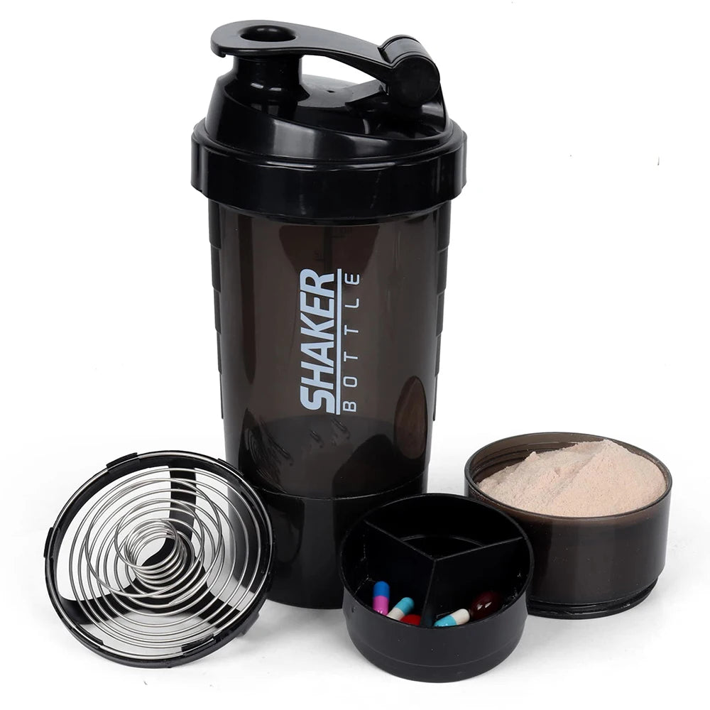 WaveGear Inc. 3-layer shaker mixing bottle with leak-proof lid and ergonomic design for easy and efficient drink mixing.