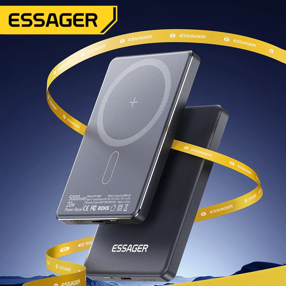 WaveGear Inc. Essager Thin Wireless Power Bank showing sleek design and charging ports on a white background