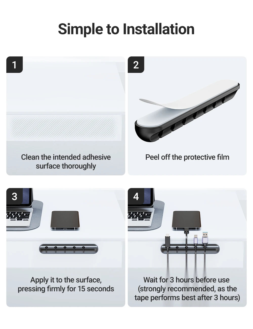 WireNest™ adhesive cable holder from WaveGear Inc.™ with multiple slots for organizing and securing cables on surfaces.