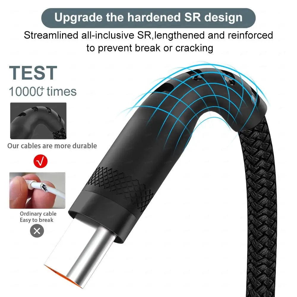 WaveGear Inc. TitanCable™ USB Type-C extended cable shown plugged into a device, highlighting durable braided design and USB-C connector.
