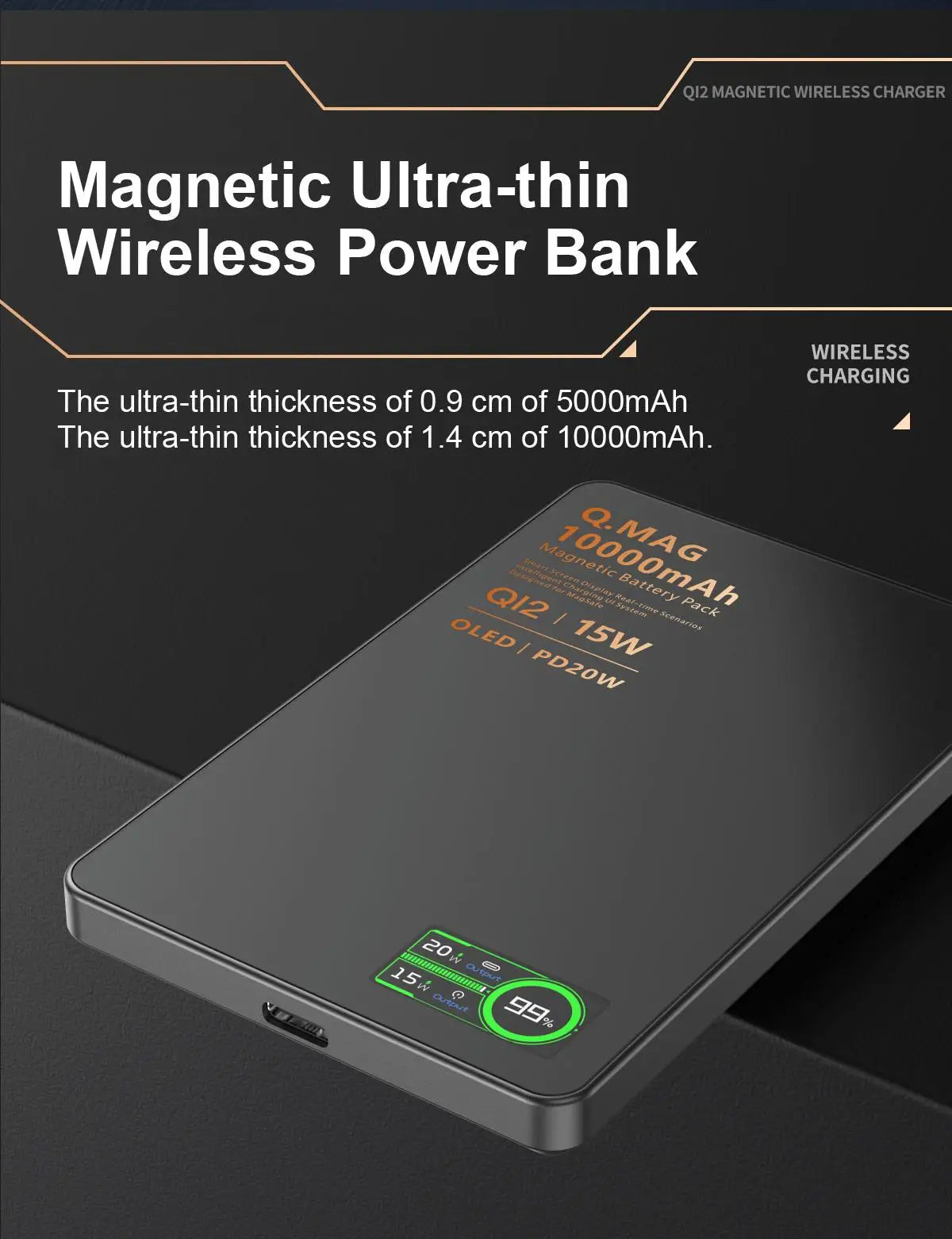 WaveGear Inc. IonVault™ magnetic wireless powerbank with sleek design and integrated magnetic charging for smartphones.