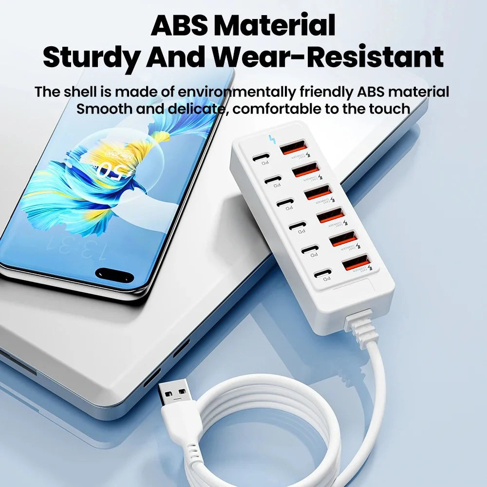 WaveGear Inc. desktop power strip with multiple charging ports and USB outlets for convenient device charging.