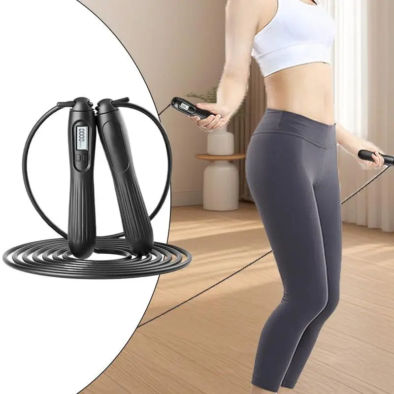 Digital counting skipping rope from WaveGear Inc. with ergonomic handles and digital display for fitness exercise and cardio workouts.
